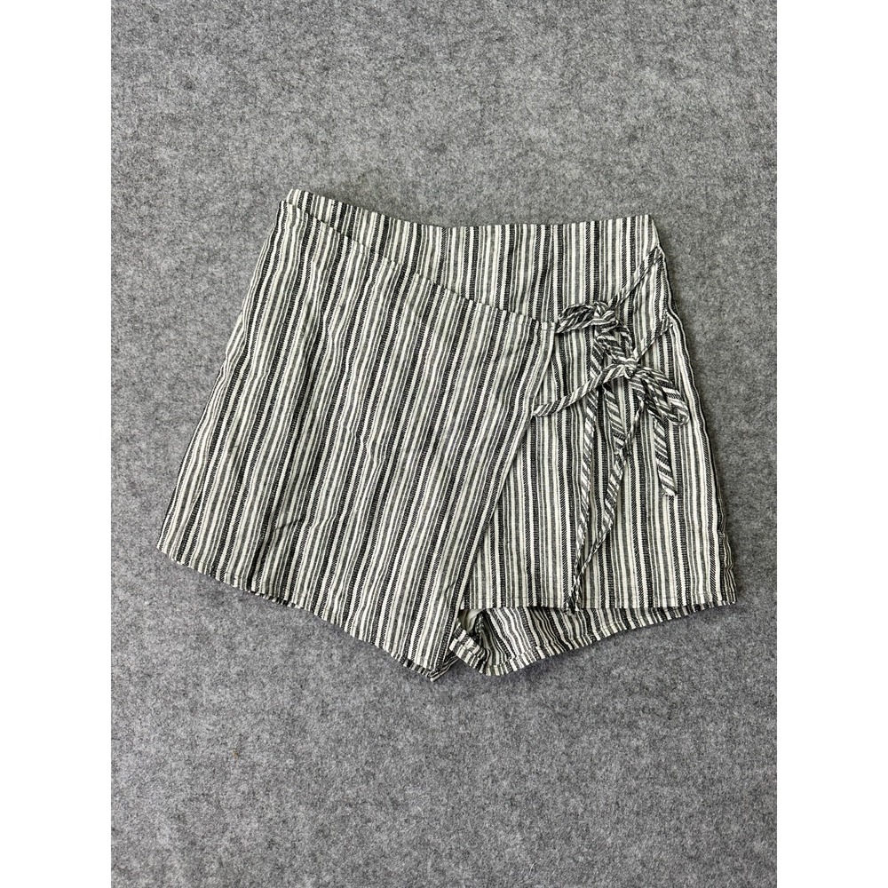 Cotton Candy LA Womens Wrap Front Skort XS Black White Striped Cotton Tie Detail